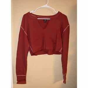 BDG Red Long Sleeve Crop Top